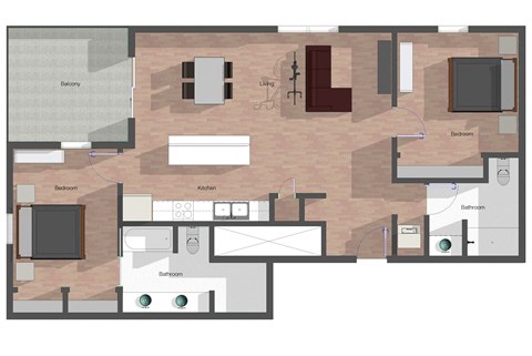 2 Bedroom, 2 Bathroom.  1,137 square feet.